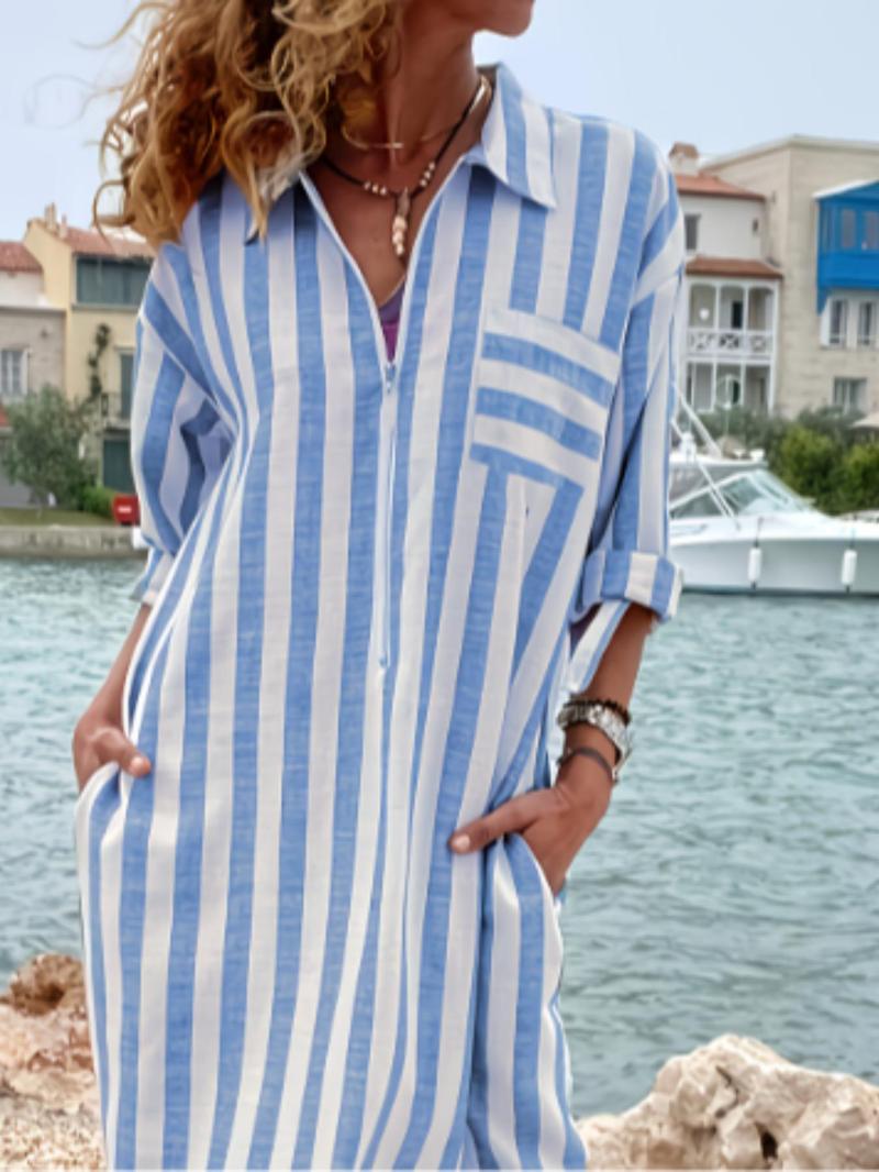 Product Introduction of Women's Striped Print Button Front Shirt Dress, Elegant Collared Dress for Spring & Fall, Ladies Clothes for Daily Wear 6