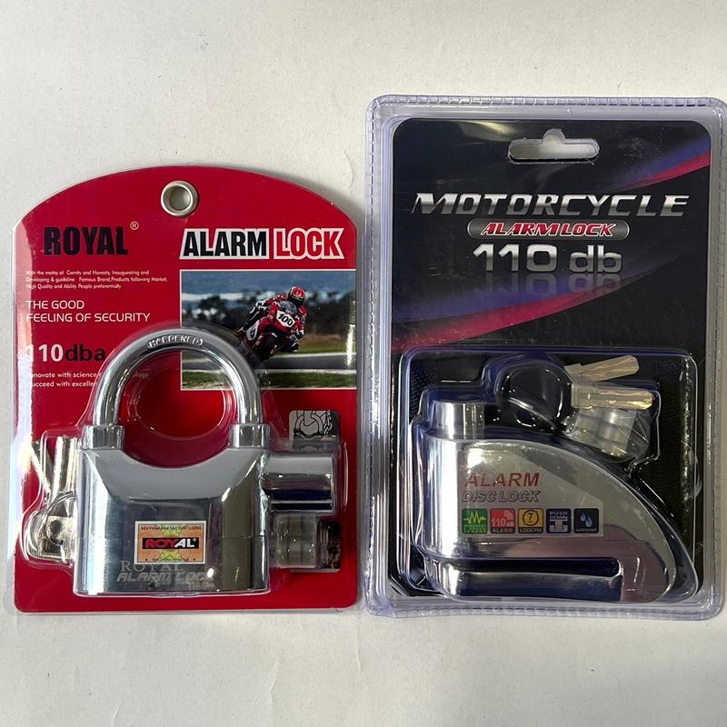 Combo 2 chiếc ổ khoá còi báo động chống trộm khoá nhà và khoá đĩa xe máy Royal Alarm Lock ( Tặng kèm 12 viên pin dự phòng + Túi đựng )