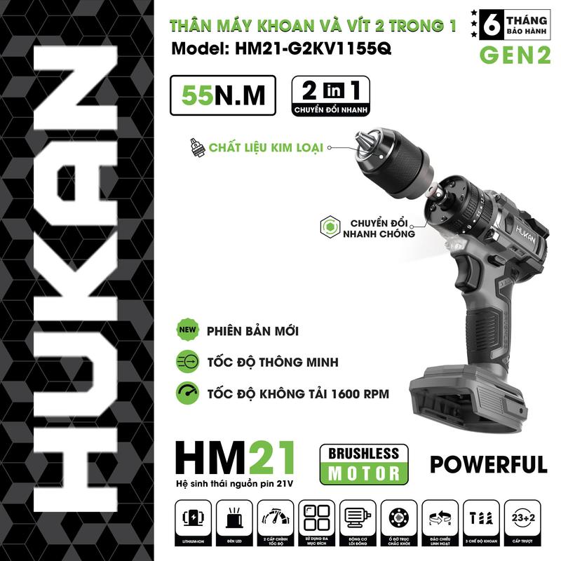 HUKAN THÂN MÁY KHOAN VÀ VÍT 2 TRONG 1 G2KV1155Q Quick lực siết 55N chân pin phổ thông hàng chính hãng