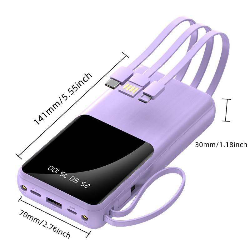 Product Introduction of 20000mAh Power Bank, Portable USB Charger with 4 Built-in Cables, Digital Display Mobile Power Compatible with iPhone Samsung Android 1