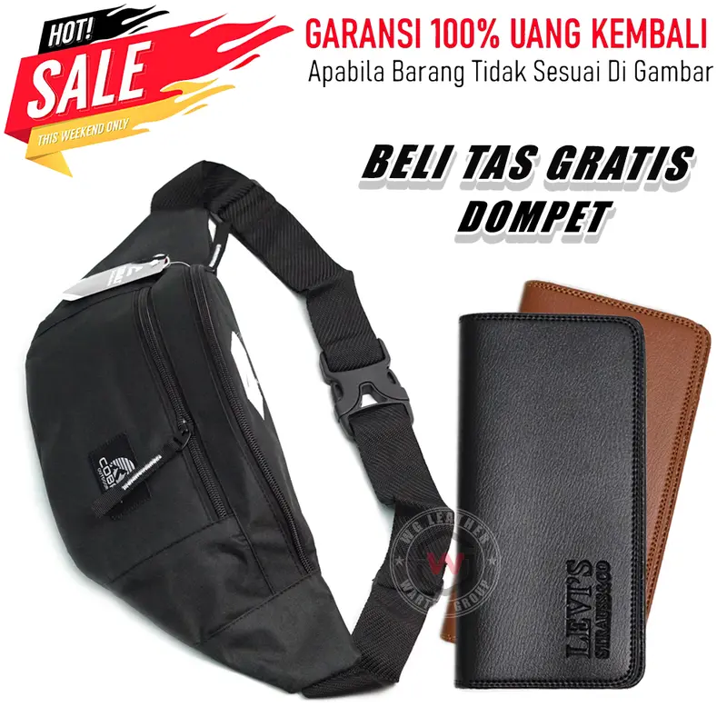 TAS SELEMPANG PRIA CANVAS + DOMPET PENDEK KULIT SINTESIS TERMURAH Pinggang Waistbag Cowok 0