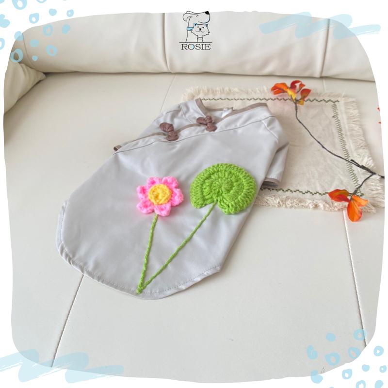 Áo lam cho chó mèo áo lam đi chùa cho thú cưng hoa sen len móc tay nhà Rosie 3