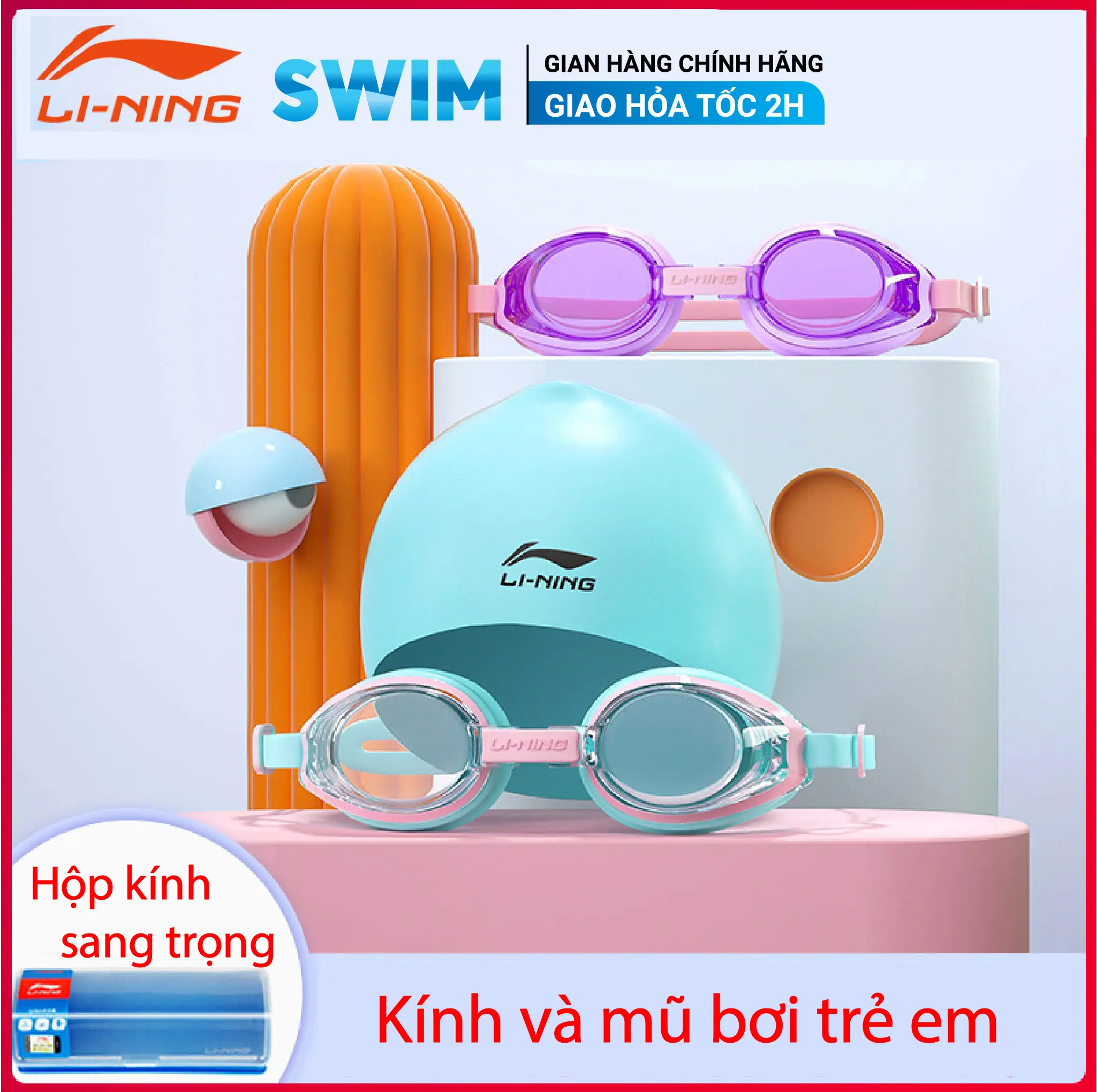 Kính Bơi Trẻ Em LI-NING Ngăn Nước Tuyệt Đối Tặng Kèm Nút Tai