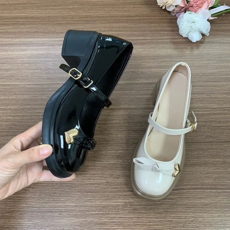 Giày lolita, giày bupbe, nơ tim gót vuông 5cm ,da bóng mềm,quai cài, đi học, đi chơi …( fom 1.5 lùi 1sz , chân tròn dày lấy đúng) Nữ Shoes mary jane 4