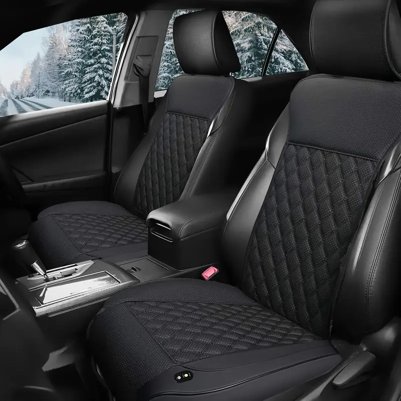 Car Heated Seat Cover, 2 Counts Comfortable Winter Warmer Seat Cushion, 12V Adjustable Temperature Car Seat Heating Pad, Universal Car Accessories for Cold Weather, Automotive 7