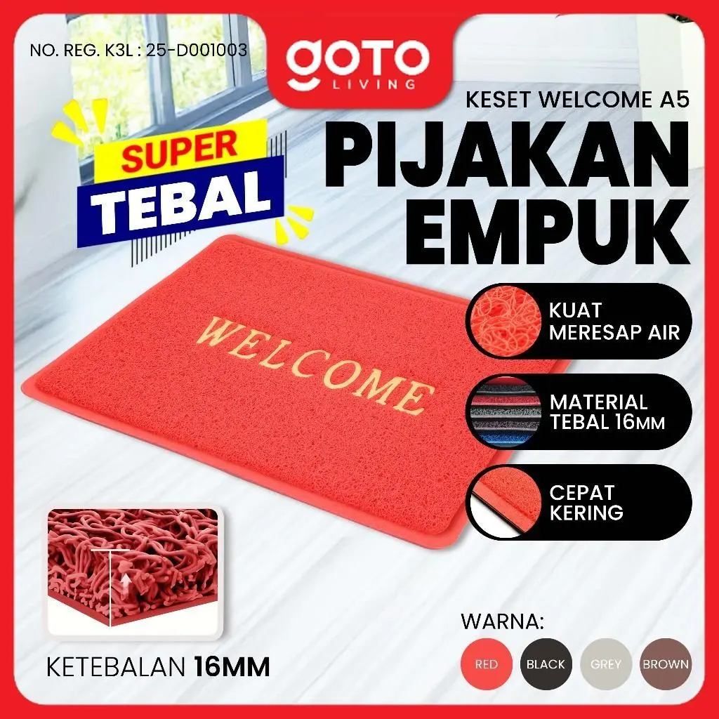 (Promo Terbatas) Goto [COD] Lumo Keset Kaki Serap Air Lantai Welcome Mie Bihun Kamar Mandi Anti Slip 40x60cm
