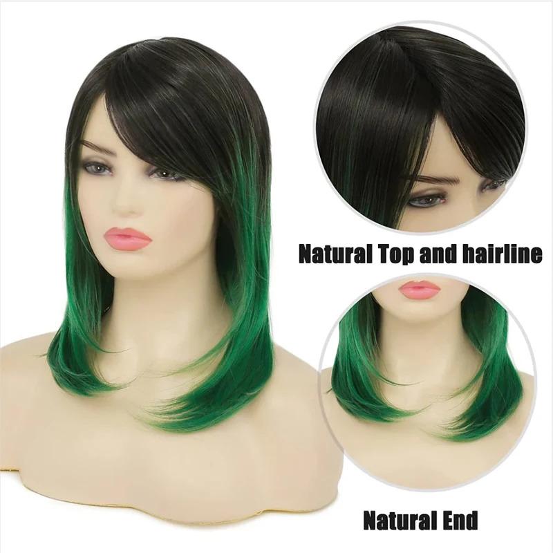 Product Introduction of HAIRJOY Synthetic Hair Women Ombre Black Red Wig Medium Long Straight Side Part Wigs 10