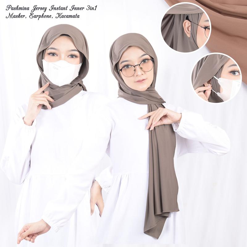 Pashmina Instant Inner Jersey Pashmina Pandemi Pasmina kacamata Pashmina Lubang Masker  Pashmina 3in1 Jersey 2