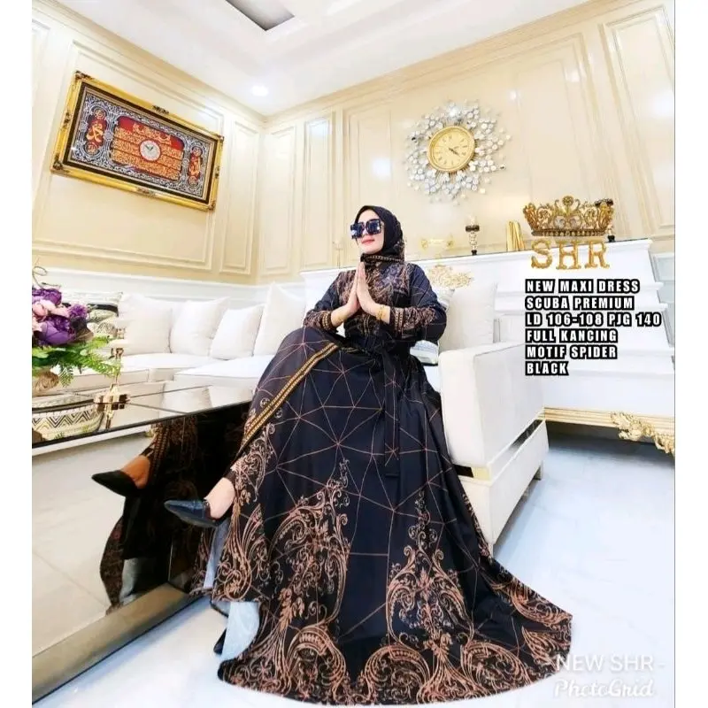 NEW MAXY DRESS SCUBA MOTIF SPIDER BY SYAHIRA 1