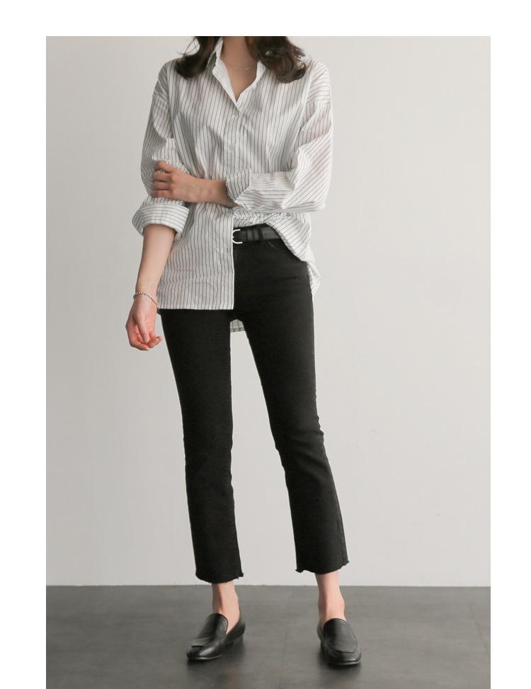 Product Introduction of 2023 Spring/Summer New Mid length Versatile Loose Blue Vertical Stripe BF Large Long Sleeve Shirt Women's Summer Han Style Top Blouse 10