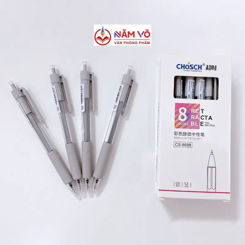 ( CS8698 ). HỘP 12 Cây Bút Viết Gel Nước Dạng Bi Bấm Chosch CS-8698/ CS 8698 Ngòi 0.5mm, Có Đệm Viết Êm Tay, Viết Êm, Mực Đều 6