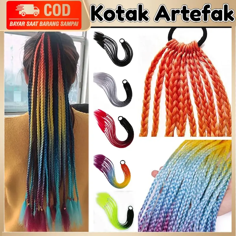 Wig Rambut Sintetis Palsu Extension Model Kepang Panjang 60Cm Warna Warna Ombre Gaya Hip Hop Untuk Wanita 0