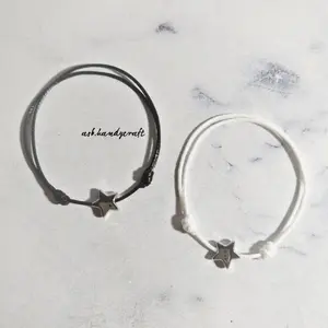 TERMURAH RR_ACC !!!! (BELI 10 PASANG GELANG FREE 1PCS ||2Pcs Gelang Star Silver Alloy || TALI TIPIS PAKAI TALI 1MM Double Slide Tali Korea Premium