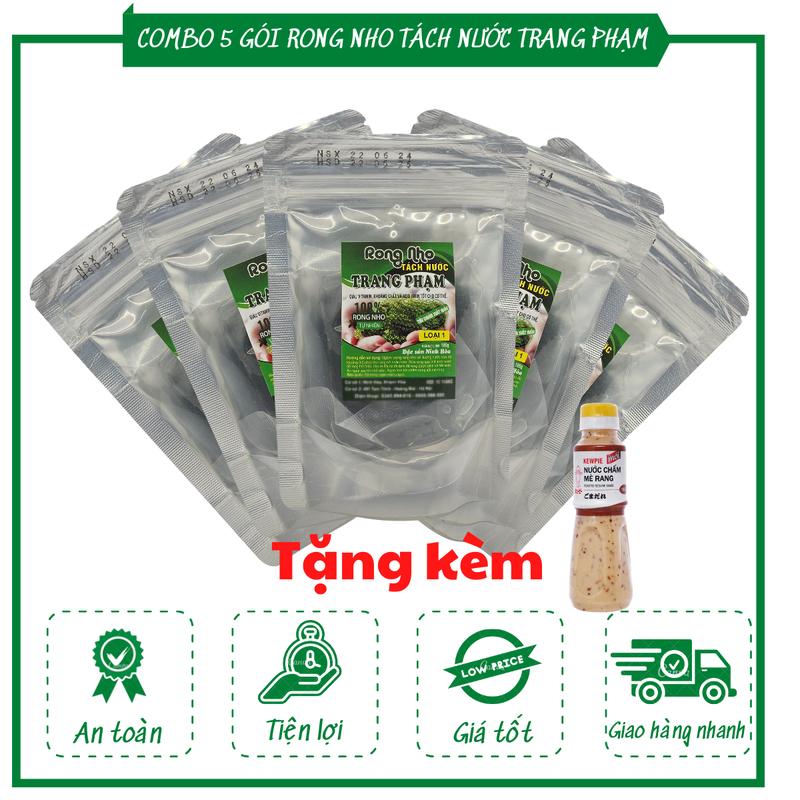 Rong biển rong nho tách nước sốt mè rang Trang Phạm Loại 1 chuẩn xuất khẩu ngâm nở gấp 3 Combo 5 gói tặng chai sốt mè rang 180m bien rong nhotach Snack Ăn Vặt