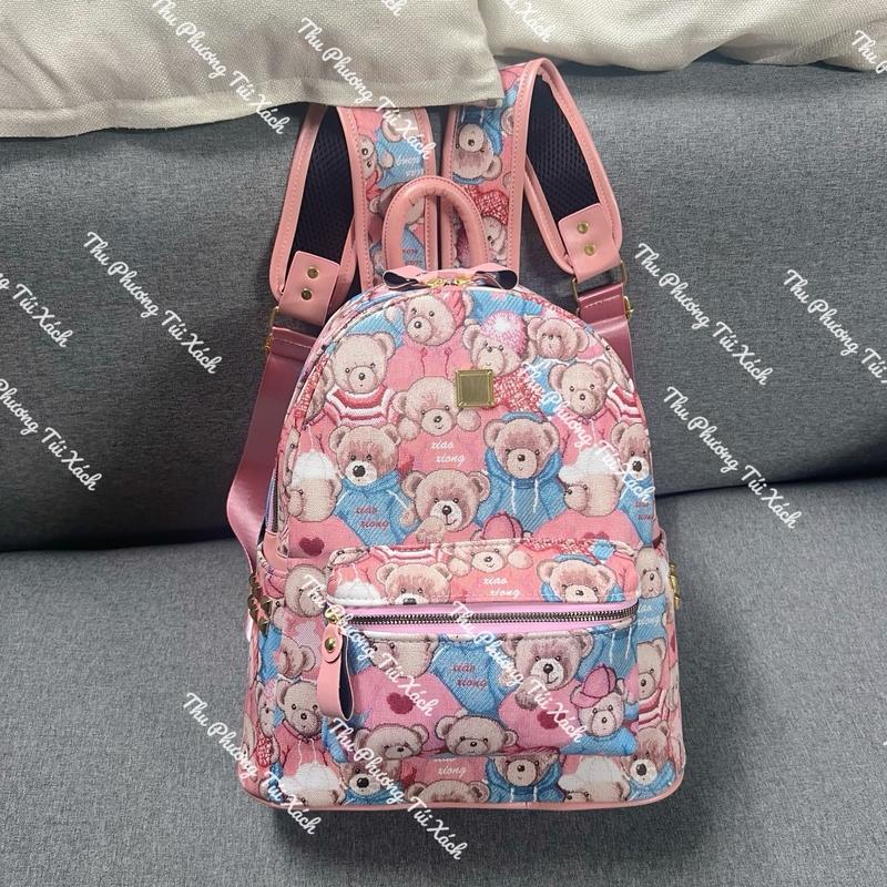  Balo đi học đi làm size 40 quai to bản 5 ngăn hoạ tiết gấu hồng siêu cute dễ thương 