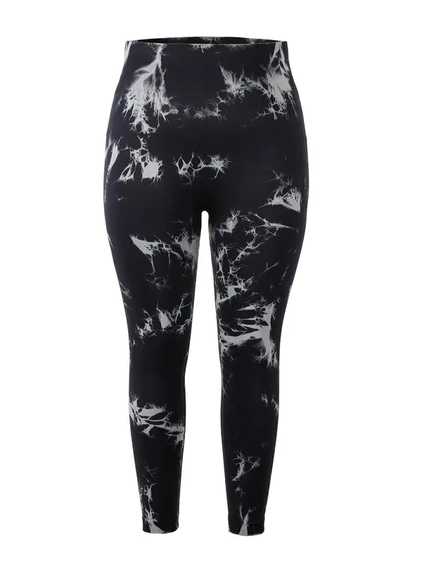 Plus Tie Dye Print High Waist Leggings, Casual Comfy Breathable Seamless Skinny Pants for Outdoor Daily Wear, Women's Bottoms for All Seasons 5