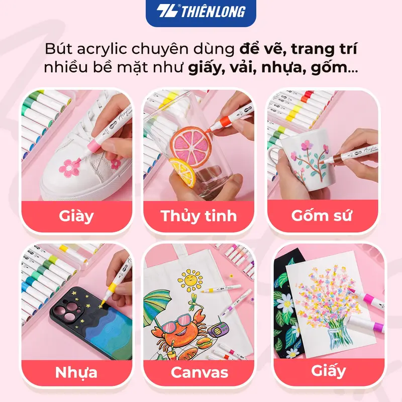 Bút lông 12/24/36 màu - Acrylic Markers 1 đầu ngòi ThiênLong Colokit - Màu sắc tươi sáng Trang trí đa chất liệu 5