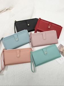 Cartera larga de color sólido para mujer con cierre, monedero de cuero PU a la moda, porta tarjetas multifuncional para uso diario