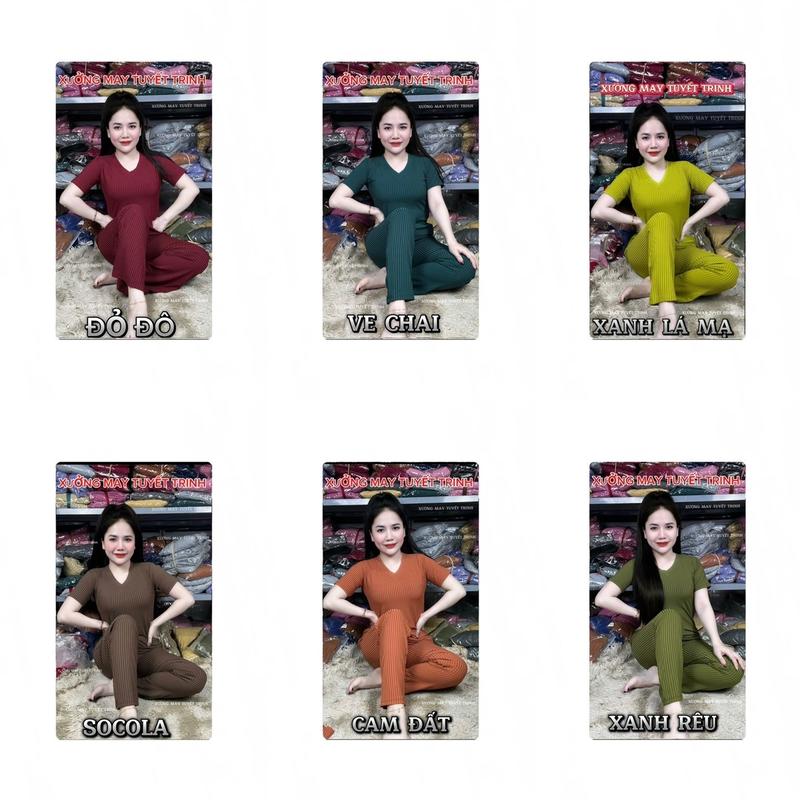 Set Bộ CỔ TIM TAY NGẮN - QUẦN BAGGY Chất liệu gân đũa lạnh Đồ Bộ Nữ Top Women Size từ 38-90kg