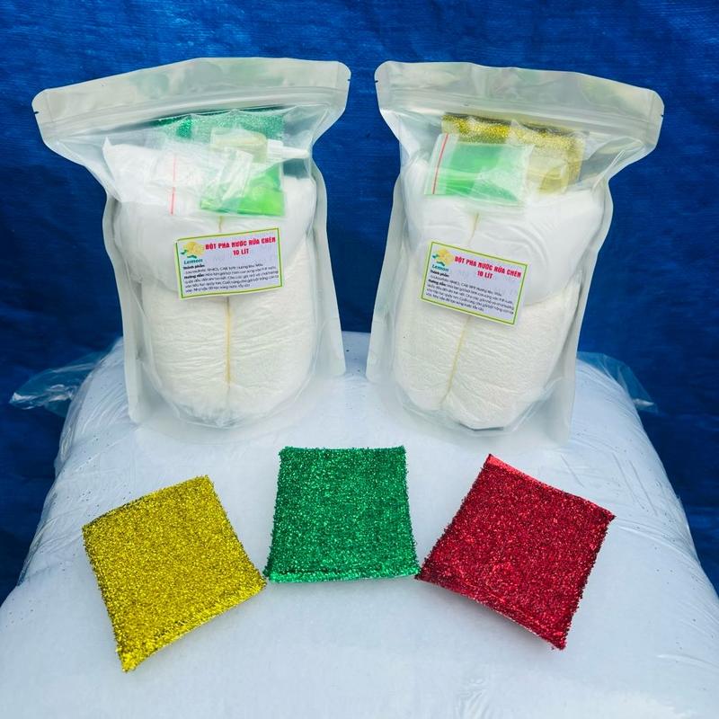  COMBO 2 Gói Bột Pha Nước Rửa Chén 10 Lít  tổng 20 lít  Kèm Quà 3 Miếng Cước . Làm Sạch Kem 