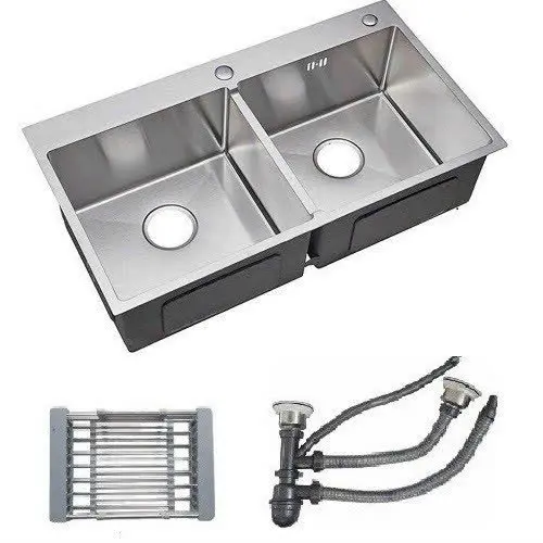 Chậu đúc chất liệu inox 304 kiểu 2 hộc KT 82x45