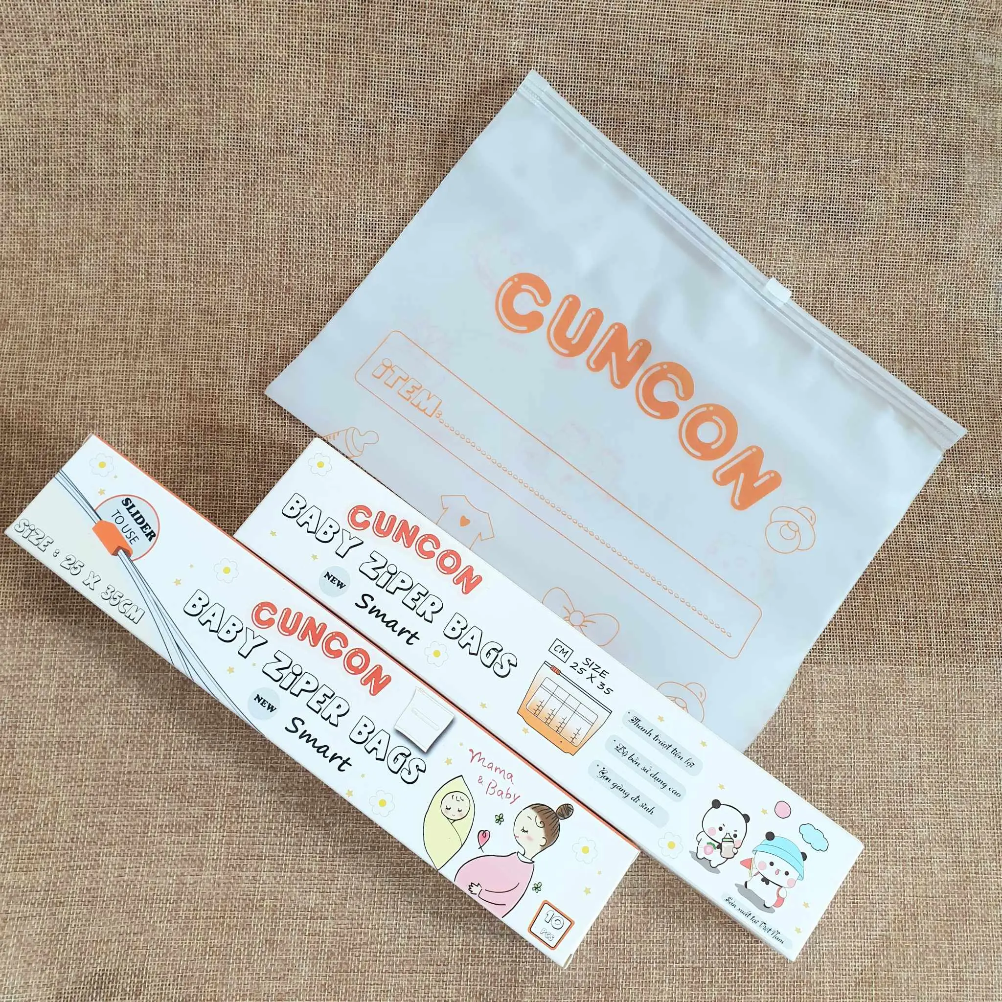 Hộp 10 Túi Zip lụa mờ CUNCON dùng đựng đồ đi sinh cho mẹ và bé - An Toàn cho bé, không chứa gây hại
