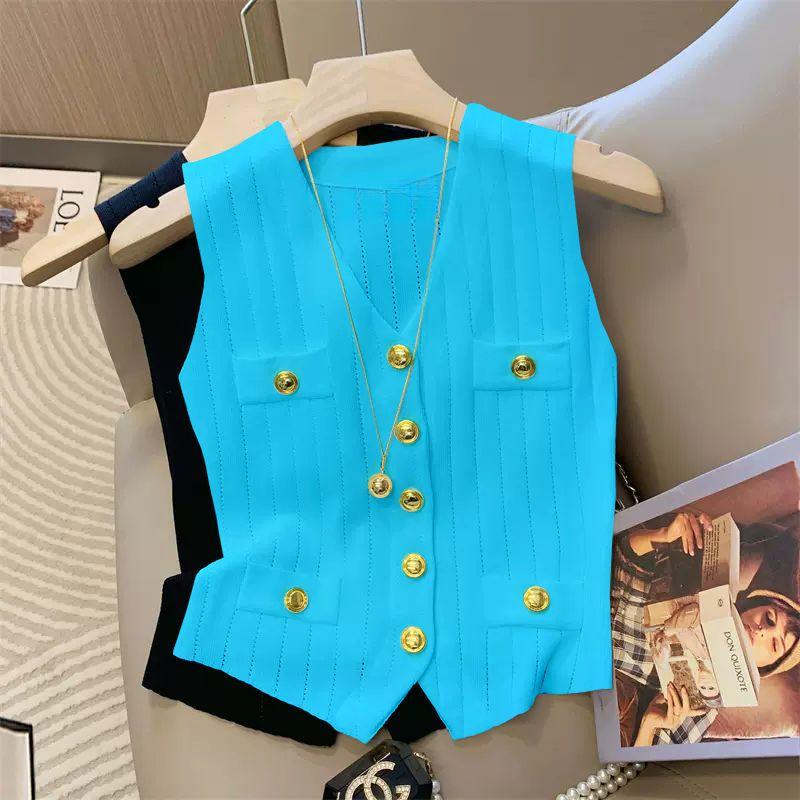 Product Introduction of Áo Vest Dệt Kim Lụa Lạnh Cổ Chữ V, Phong Cách Sang Trọng Kiểu Pháp, Không Tay, Dành Cho Nữ, Hàng Mới Về Mùa Hè 2024 Women Top 4