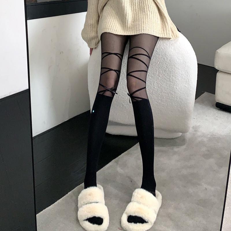 Japanese Type Fake Cross Bandage Print Fishnet Tights Womens Mesh ...
