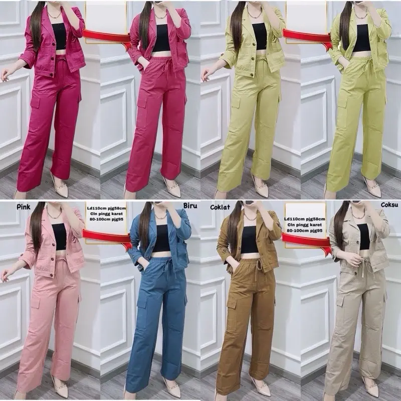 STELAN BLAZER LINEN SET WANITA Lengan panjang