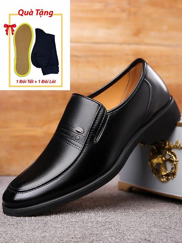 Giày da trung niên mã CC-01 ,màu đen Tặng kèm tất đen và lót hương quế