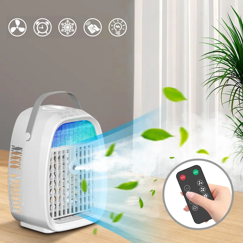 USB Powered Portable Air Cooler, 4 In 1 Humidifier Air Conditioners Fan, Multifunctional Air Cooler with 7 Color Light, Air Cooler Fan for Room Bedroom Office Desk 0