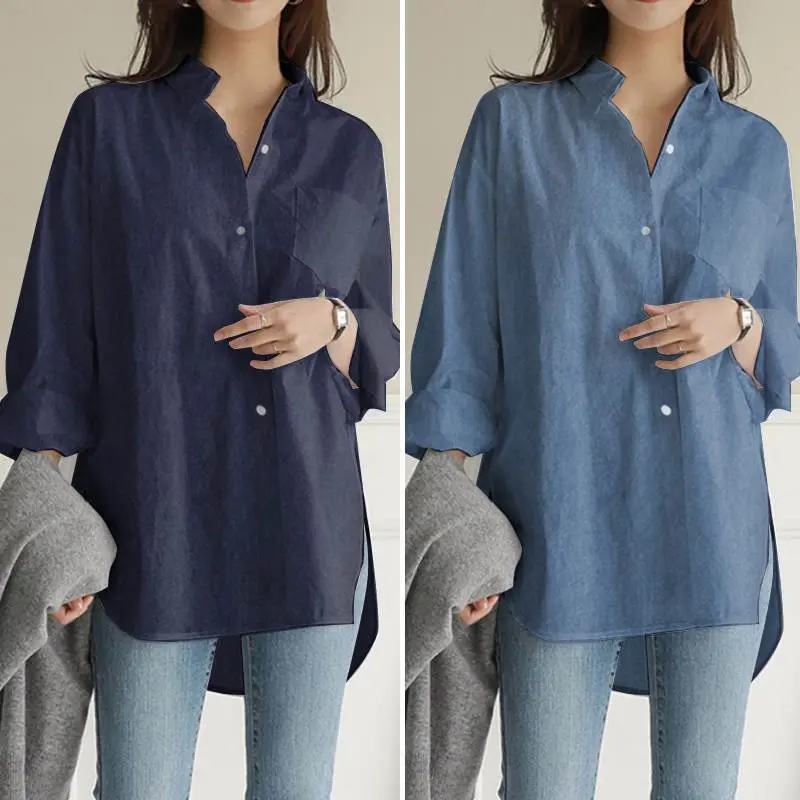 Women Casual Long Sleeve Loose Split Hem shirt