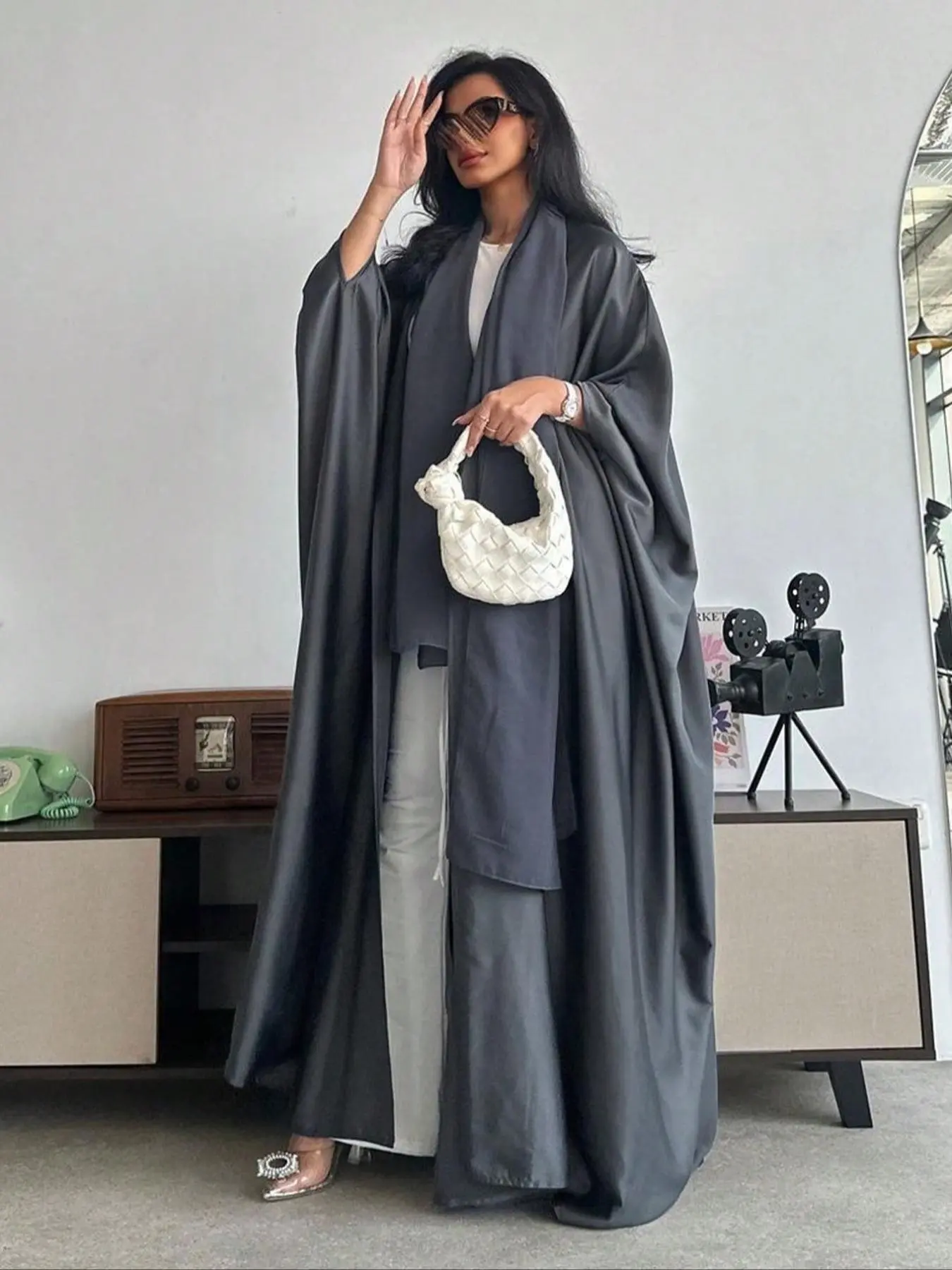 Women's Solid Color Long Sleeve  Abaya, Elegant Casual Fashion Comfy  Open Front    Abaya  for Daily Outdoor Wear, Ladies Islamic Clothing for All Seasons