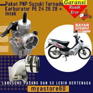 Paket PNP Suzuki Tornado,RC100,Crystal,RC80,Bravo Langsung Pasang!!! Karburator Karbu KEIHIN PE 24 PE 26 PE 28 Carburator Pe24 Pe26 Pe28 + Manipul Intek Intake Motor