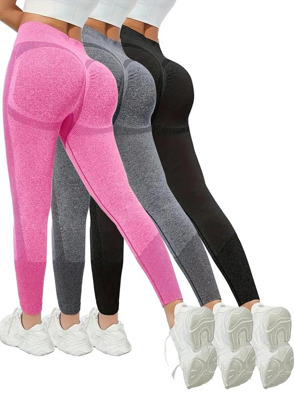 Women's Solid Color Textured Ruched High Waist Sports Leggings, High Stretch Casual Comfy Breathable Skinny Pants for Yoga Gym Workout Running, Tummy Control Butt Lifting  Sportswear for All Seasons 2