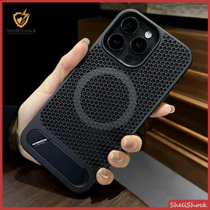 Hollow hole cooling bracket magnetic phone case suitable for iPhone 16/15/14/13/13Pro/14Pro/15Pro/16ProMax/14ProMax/15ProMax/14Plus/15Plus/16Plus shockproof/hard protective case/compatible with magSafe