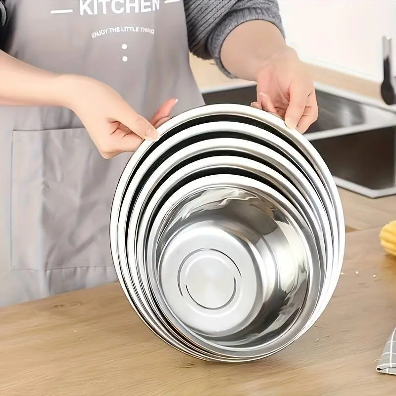 Combo 5 Thau Rổ Inox Bộ Thau Rổ 5 Món Rửa Rau Củ Hoa Quả Tiện Lợi