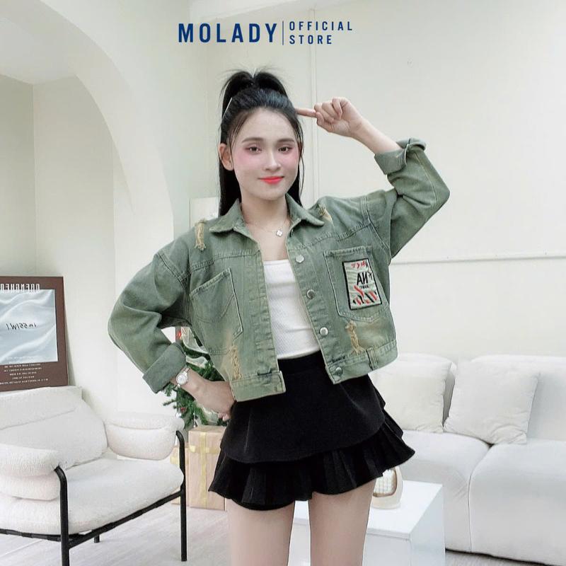 Áo Khoác Jean Nữ MOLADY K306 Thiết Kế Phong Cách Thời Trang Thêu Chữ Top Jacket Cotton 5