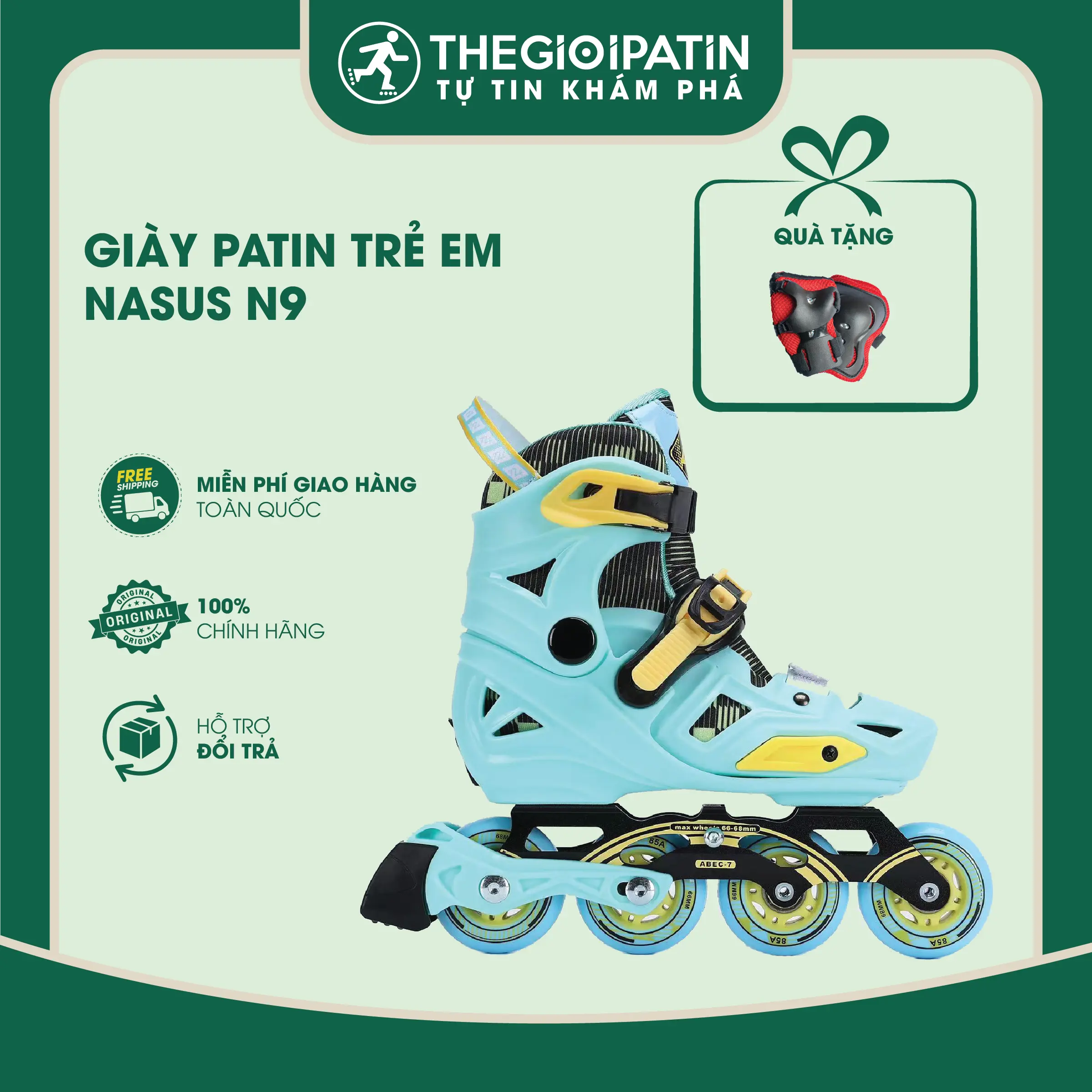 Giày Patin Trẻ Em  Nasus N9 - Bánh Cao Su Đặc, Form An Toàn