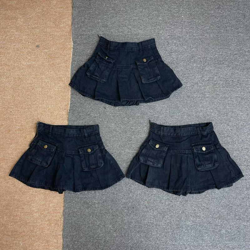 V30 - Chân Váy Jean Ngắn Túi Hộp Nữ Women Nhung Kem