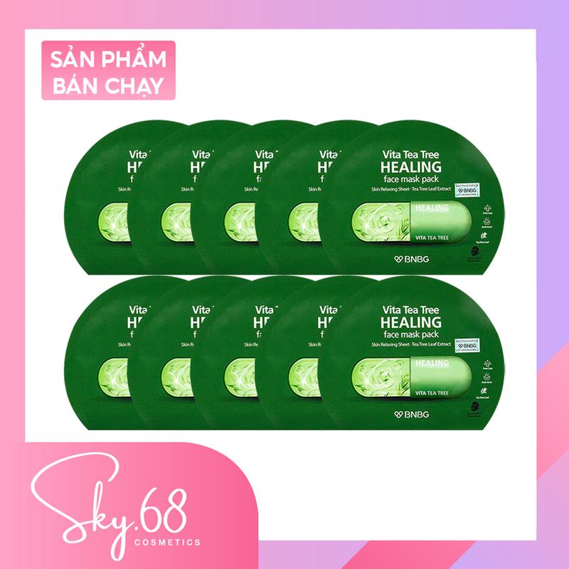 Hộp 10 Mặt nạ Dưỡng Da Mặt chiết xuất tràm trà BNBG Vita Tea Tree Healing Face Mask Pack 30ml x 10 