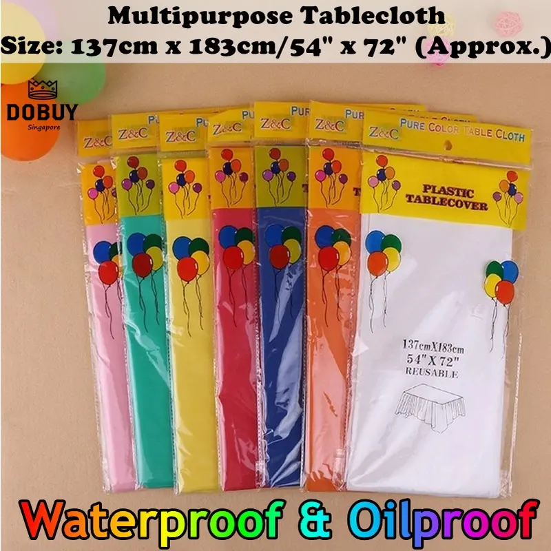 SG LOCAL STOCK137*183cm Waterproof Oilproof Tablecloth Plastic Disposable Tablecovers Table Cloth Party Catering Event