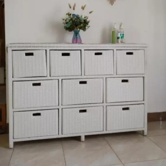 Lemari Susun 10 Laci Ukuran Standar Rotan Sintetis Rak Meja TV Bufet Serbaguna Kayu Asli Furniture 1