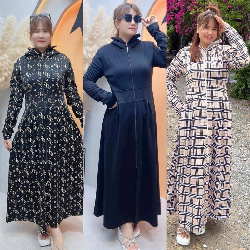 Bigsize 60-95kg- Áo Chống Nắng Dài Toàn Thân Dáng Váy Rộng Ngồi Xe Máy Ko Bị Giật Lên,Tay Dài Xỏ Ngón,Hai Bên Túi Có Khoá Kéo, Chât Thun poli 1 da Mát Mẽ Women, Nữ Tim Sport Đồng