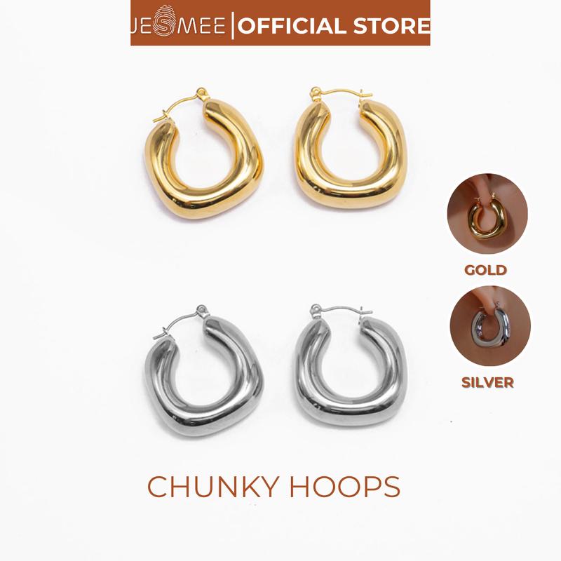 Bông tai nữ to bản thiết kế thanh lịch Chunky Hoop Jesmee - E6589