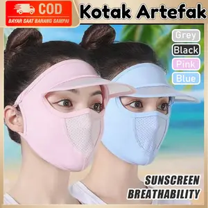Topi Visor Masker Penutup Wajah Pelindung Matahari Anti UV Tidak Akan Sesak Topi Masker Wanita Bahan Ice Silk Untuk Bersepeda / Outdoor