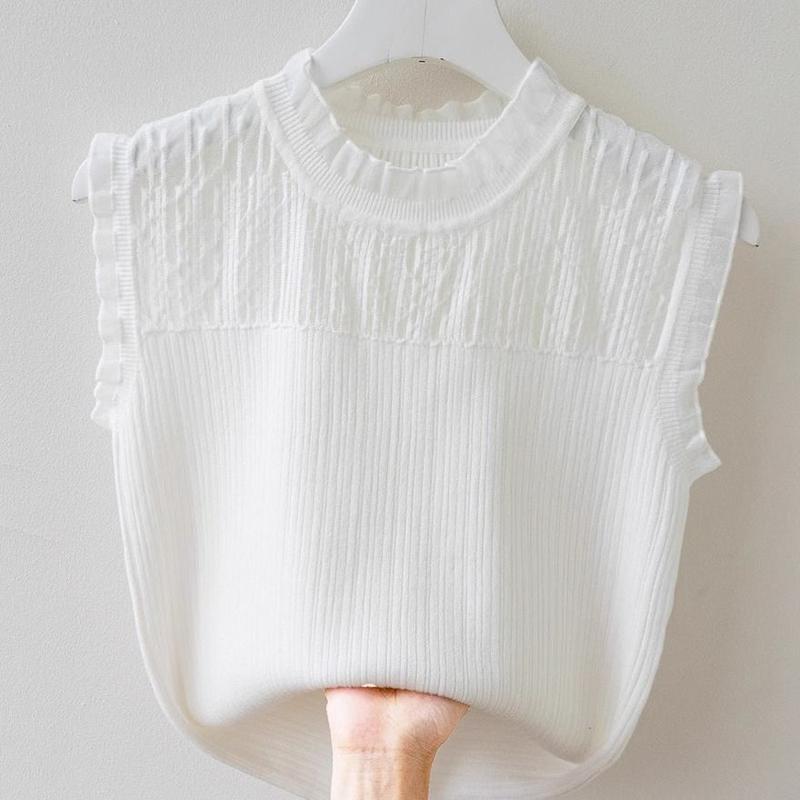 Áo Vest Nữ, Phổ Biến Và Thời Trang, Áo Sơ Mi Nữ Không Tay Màu Trắng, Áo Len Dệt Kim Mới Và Dễ Thương, Đáy, Áo Vest, Áo Nữ Top Women 1