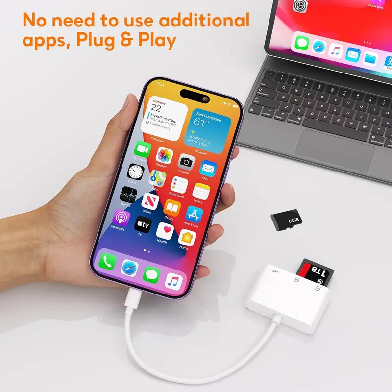 USB Camera Adapter, High-speed SD Card Reader, Portable Adapter with SD MicroSD USB Port for Android Phones, Tablets, and More Devices, USB Ports Output, Micro SD Cards, USB C Hub 4