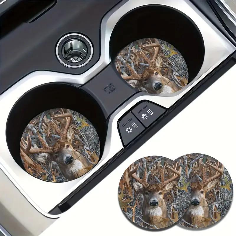Car Coaster, Deer Pattern Round Anti-slip Car Cup Holder Pad, Car Interior Decoration Accessories for Women & Men 5