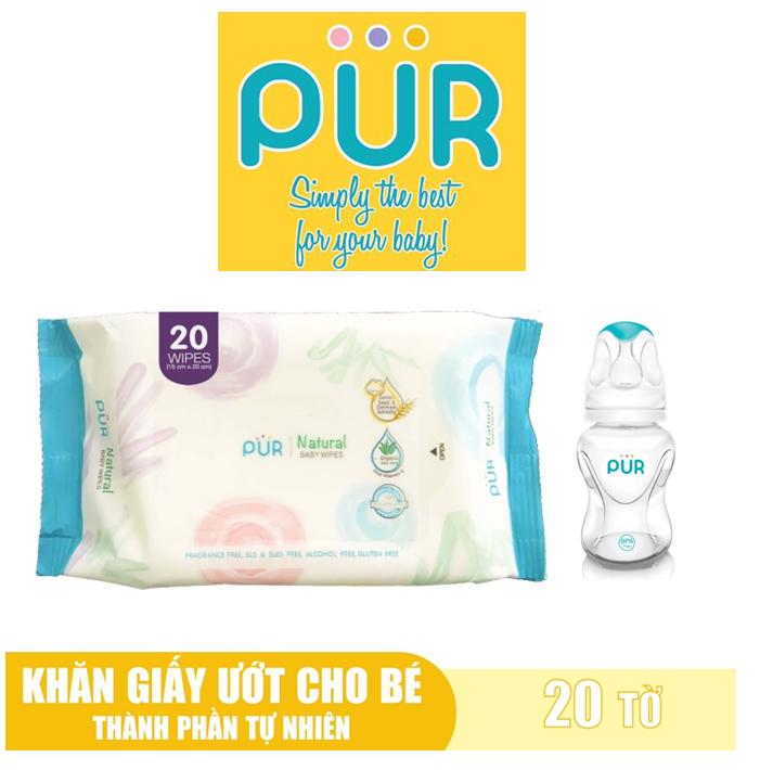 PUR - Khăn ướt 20 tờ tặng kèm cùng bìnhh Advanced màu cho bé Kem